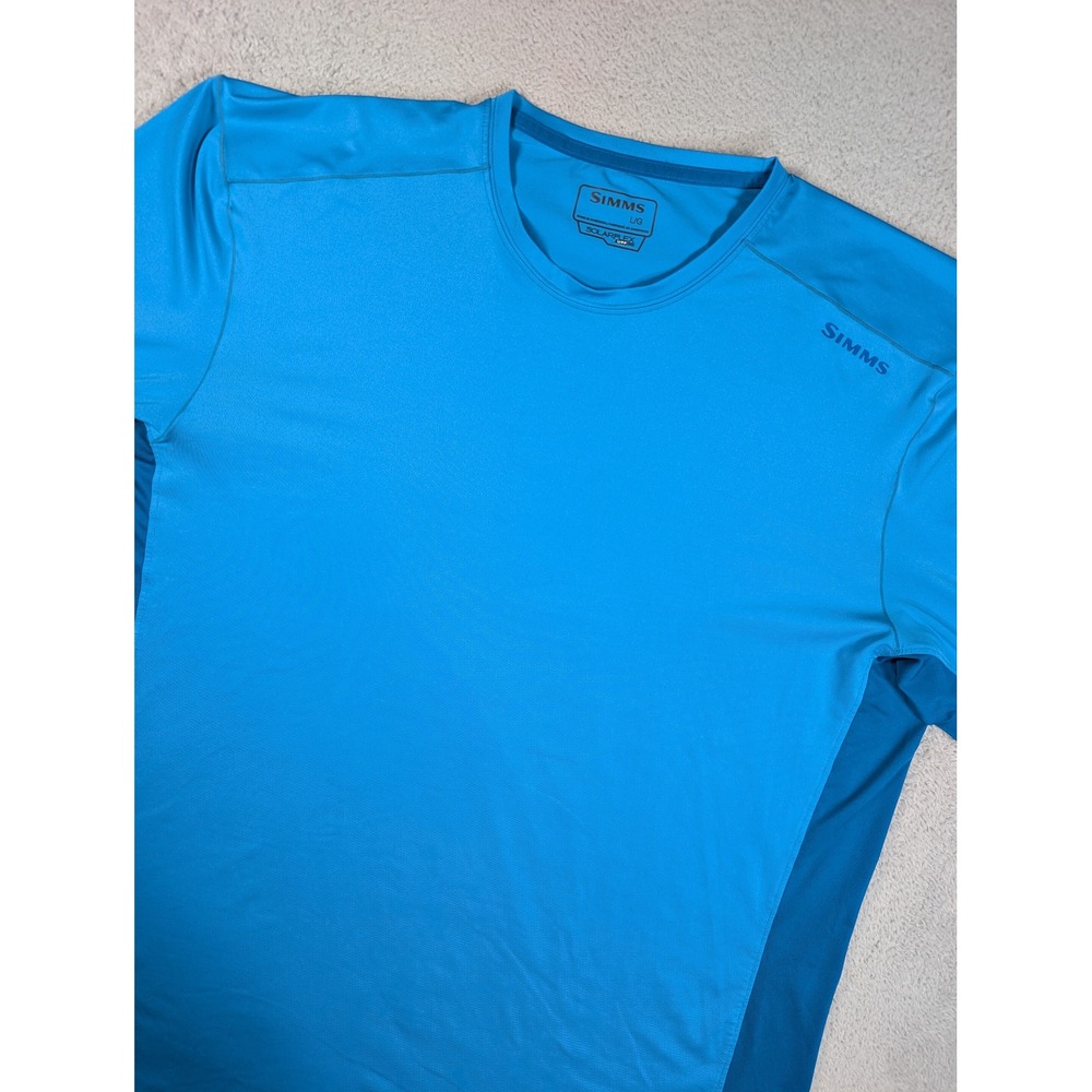 Simms SolarFlex UPF 50 Long Sleeve Fishing Shirt Mens Large Blue Crewneck L